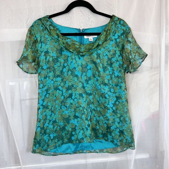 Coldwater Creek 100% silk boat neck bouse sz 8 boho cottagecore office chiffon - Picture 4 of 9